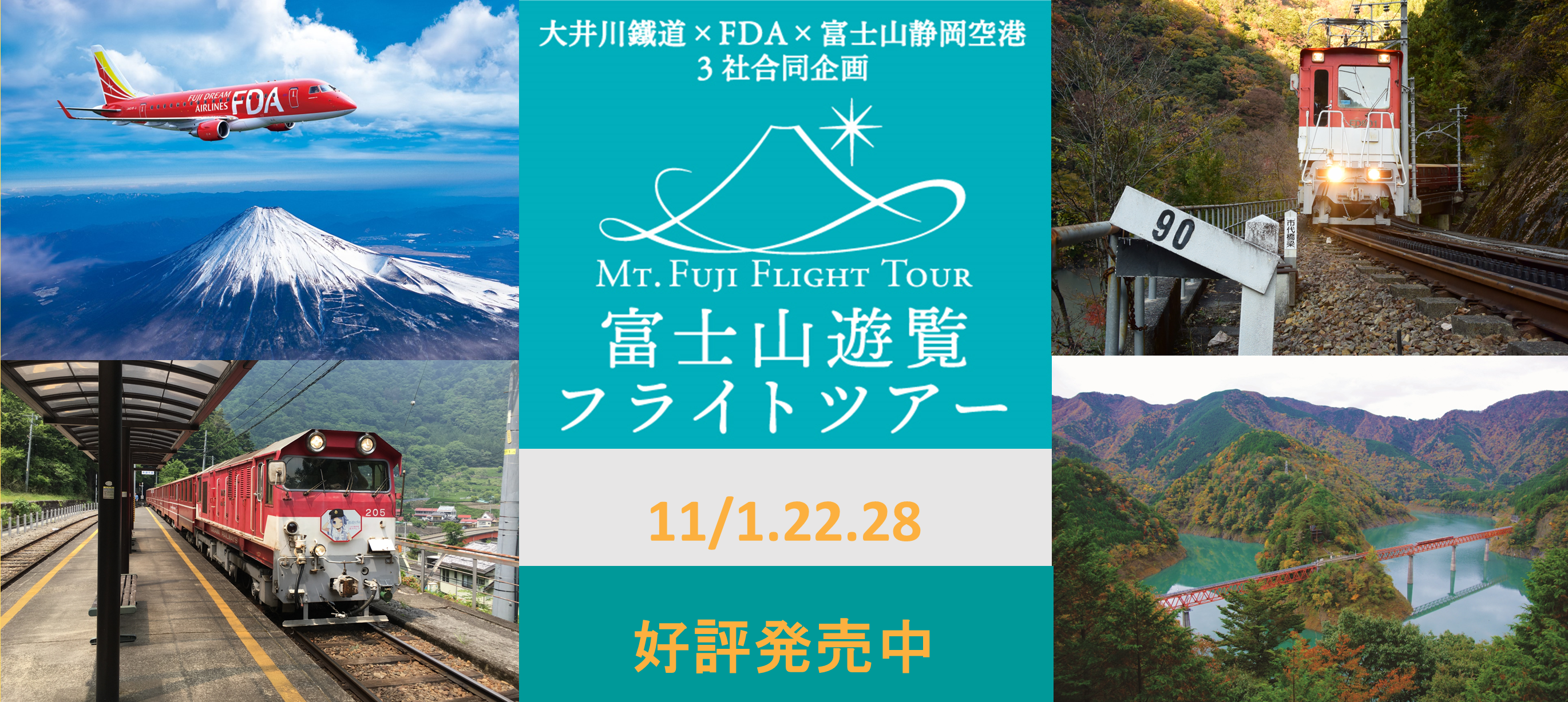 11/1(日)、22日(日)、28日(土)出発】「富士山遊覧飛行と絶景の奥大井